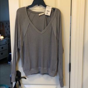 New free people soft gray v neck long sleeves